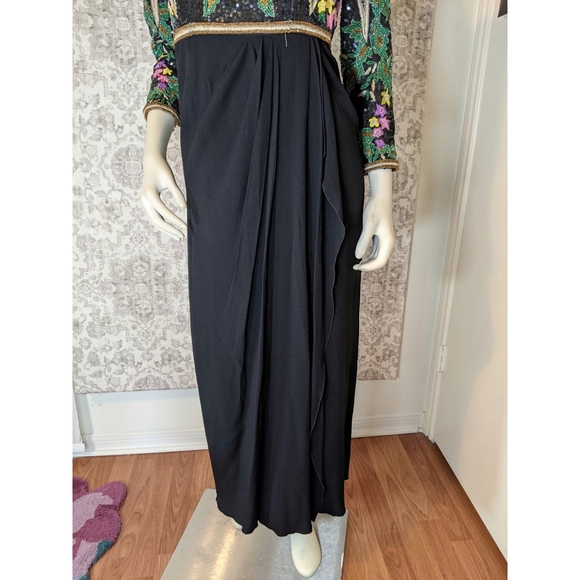 Richilene 1970s 1980s Floral Sequin Embroidered Beaded Gown - Picture 6 of 12